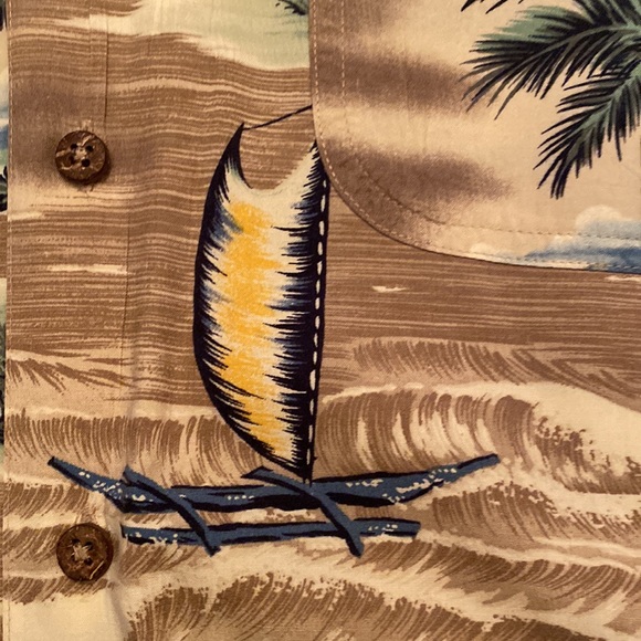 Chaps Ralph Lauren tropical button down shirt. XL tan green blue yellow black - Picture 6 of 7